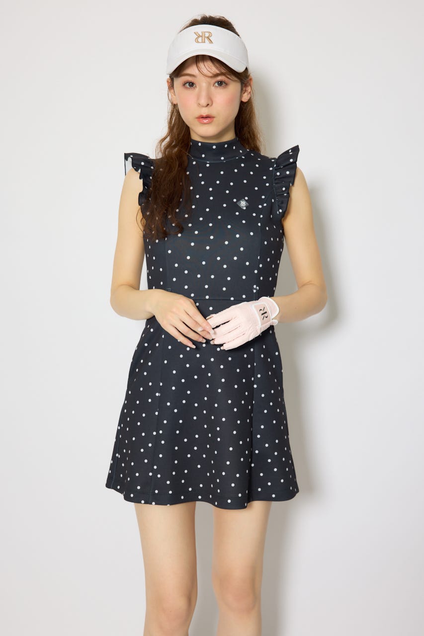 【一部店舗・WEB限定】【RIENDA GOLF】バックリボンフリルスリーブワンピース BLK S