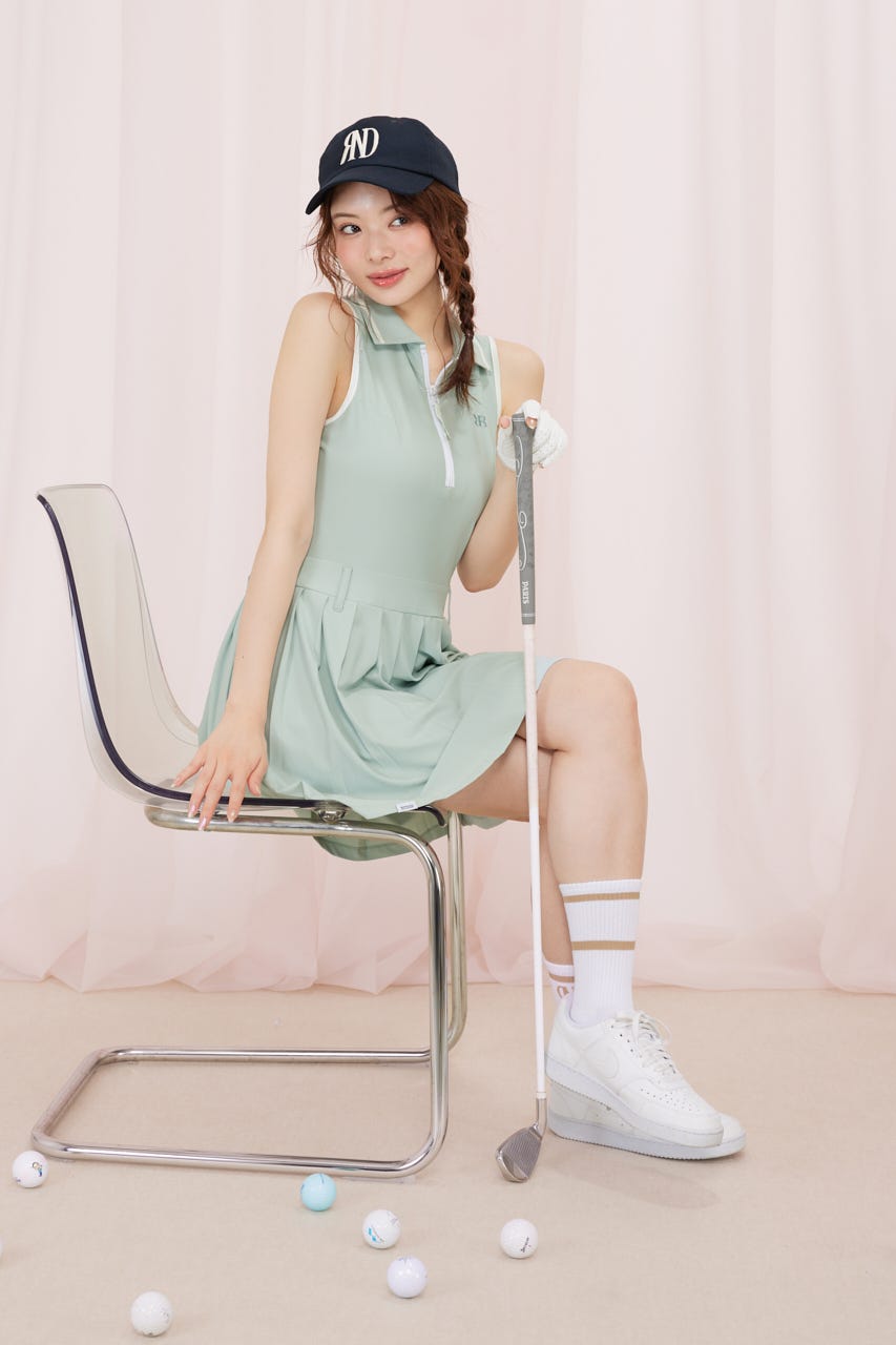 【一部店舗・WEB限定】【RIENDA GOLF】RFLG×RND HAIFZIP PLEATEDカットワンピース MINT M