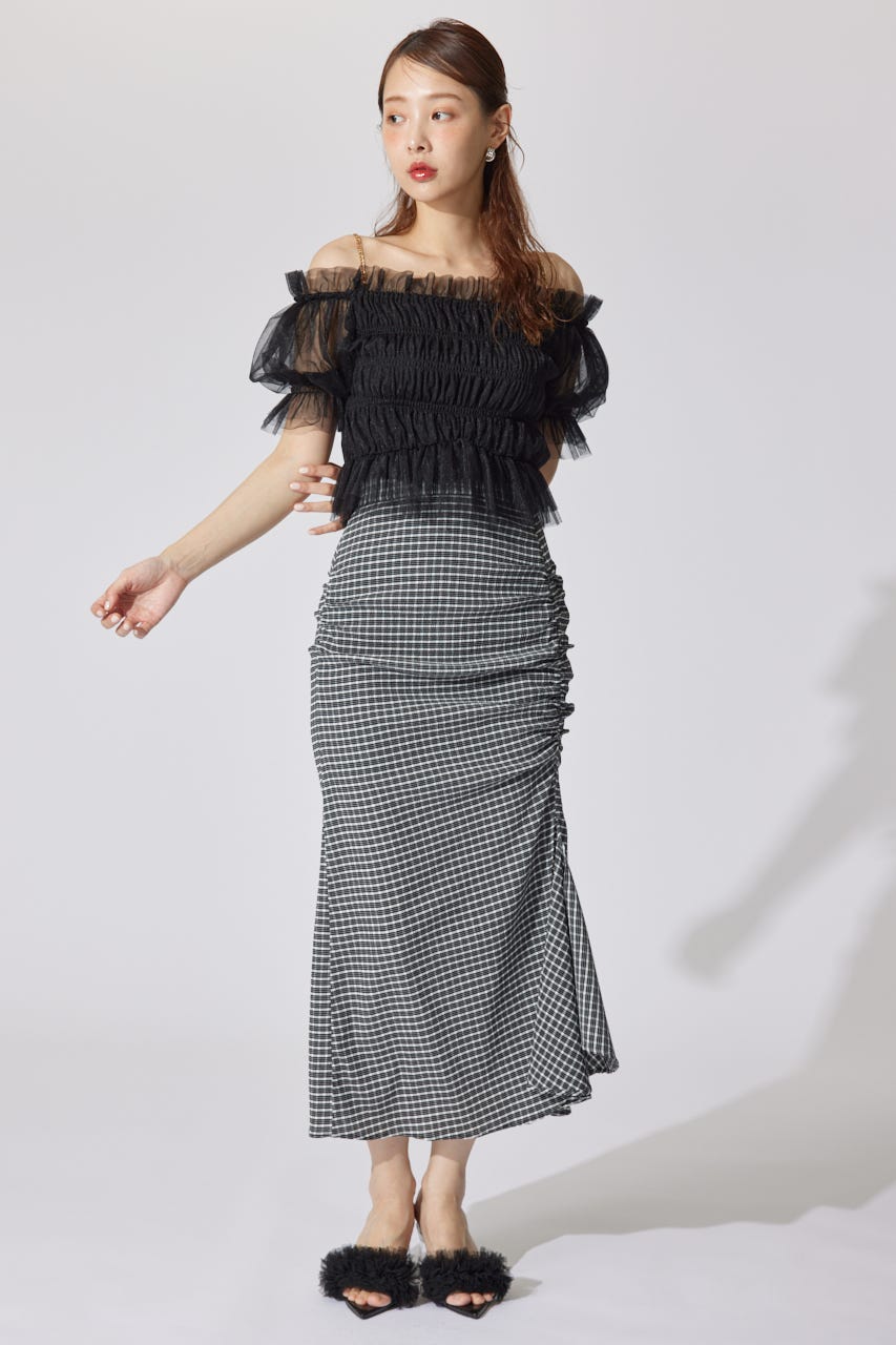 ブラウス シャツ 「AKB48 水島美結さん着用」シアーオフショルショートスリーブブラウス 夏服 シアートップス レディース rienda｜【AKB48 水島美結さん着用】シアーオフショルショート
