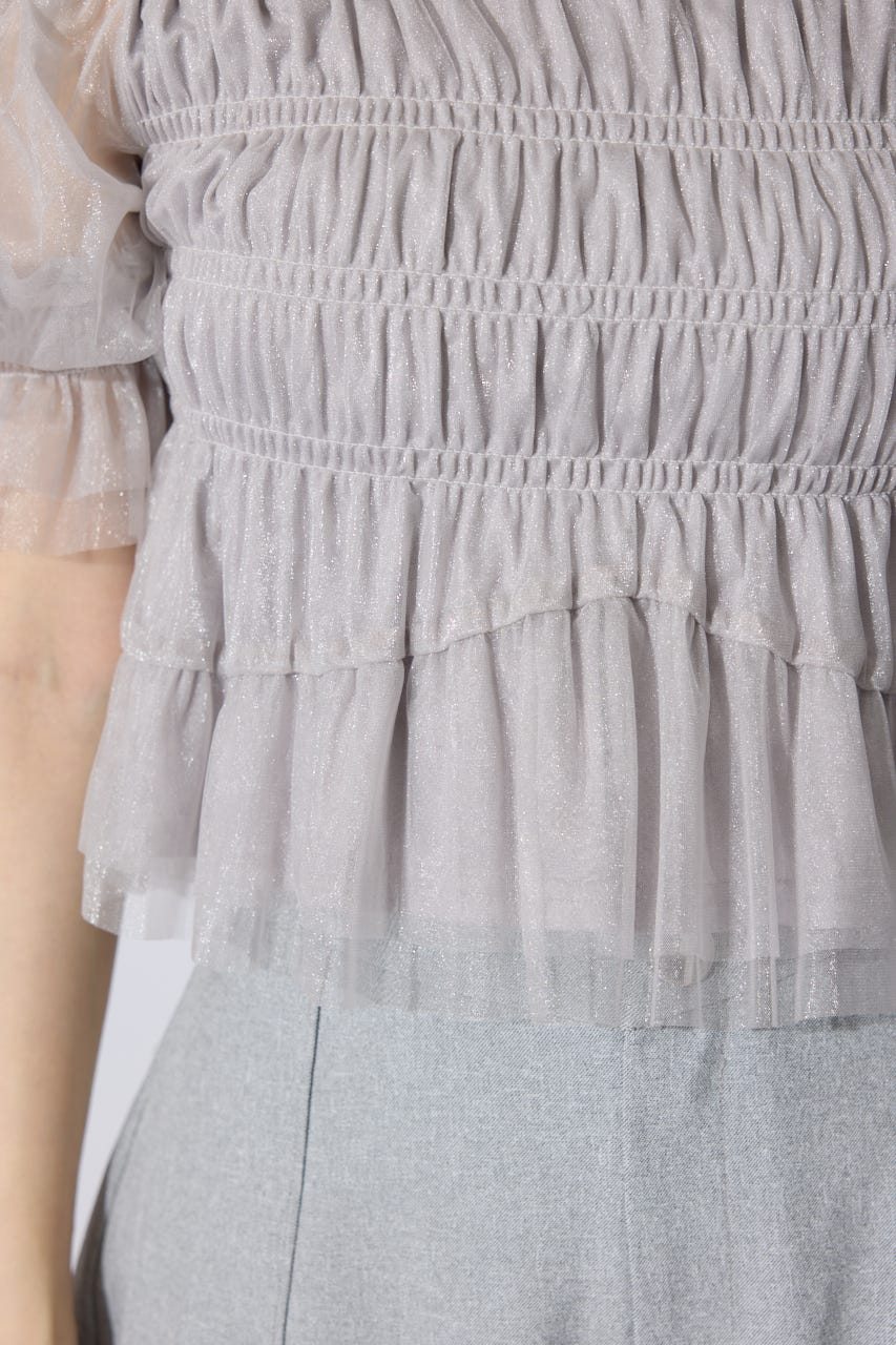 ブラウス シャツ 「AKB48 水島美結さん着用」シアーオフショルショートスリーブブラウス 夏服 シアートップス レディース rienda｜【AKB48 水島美結さん着用】シアーオフショルショート