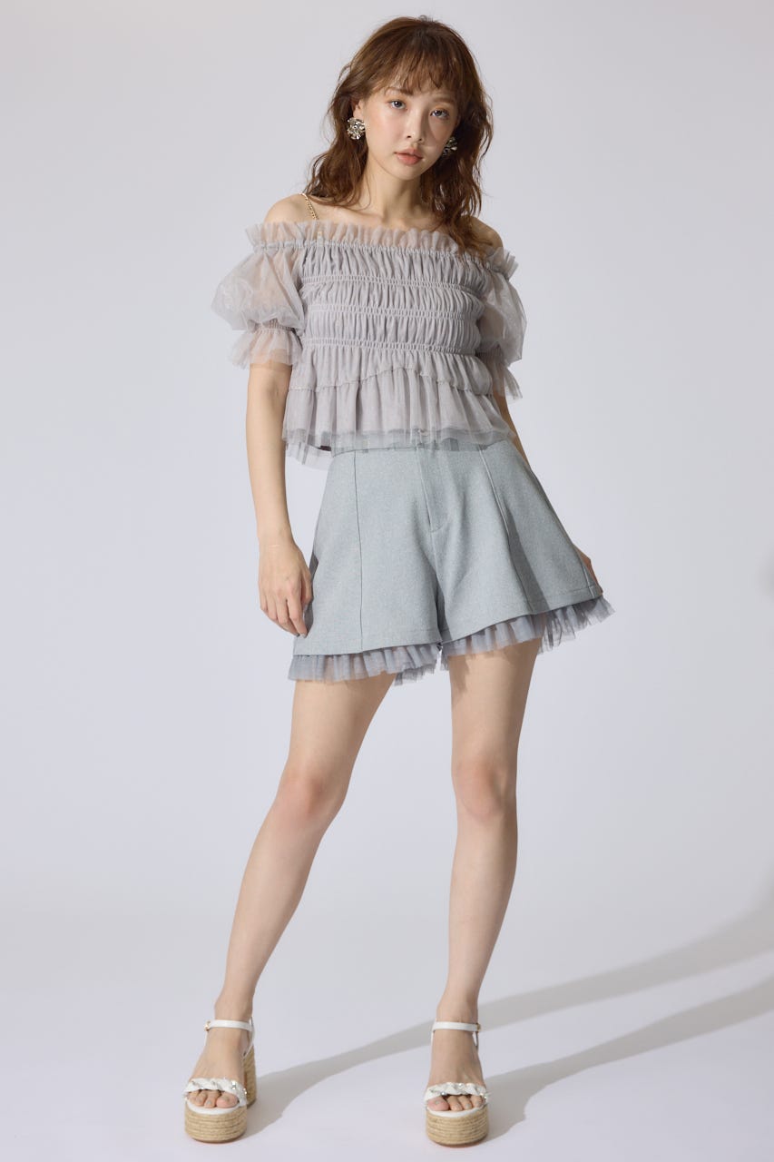 ブラウス シャツ 「AKB48 水島美結さん着用」シアーオフショルショートスリーブブラウス 夏服 シアートップス レディース rienda｜【AKB48 水島美結さん着用】シアーオフショルショート
