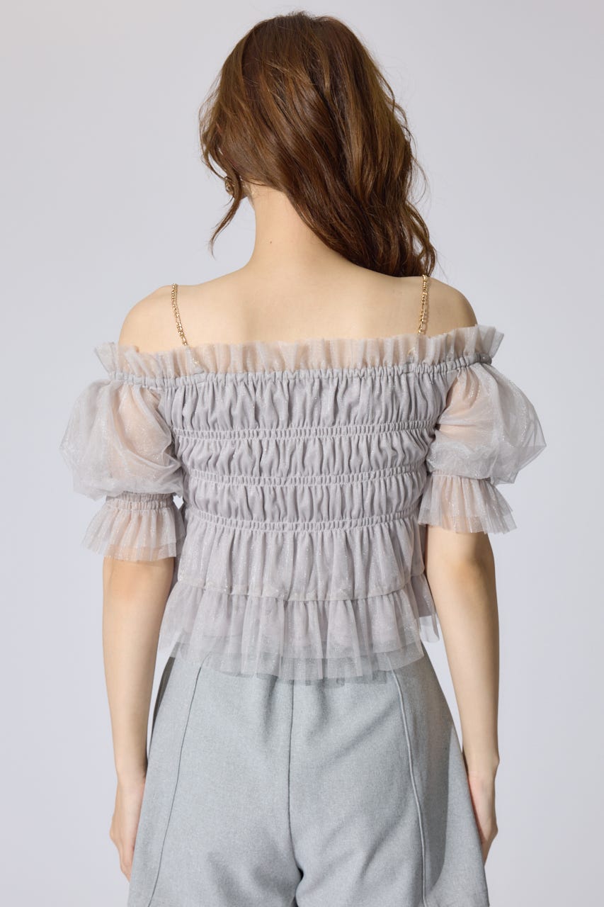 【AKB48 水島美結さん着用】シアーオフショルショートスリーブブラウス GRY FREE