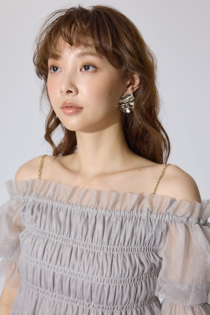 【AKB48 水島美結さん着用】シアーオフショルショートスリーブブラウス GRY FREE