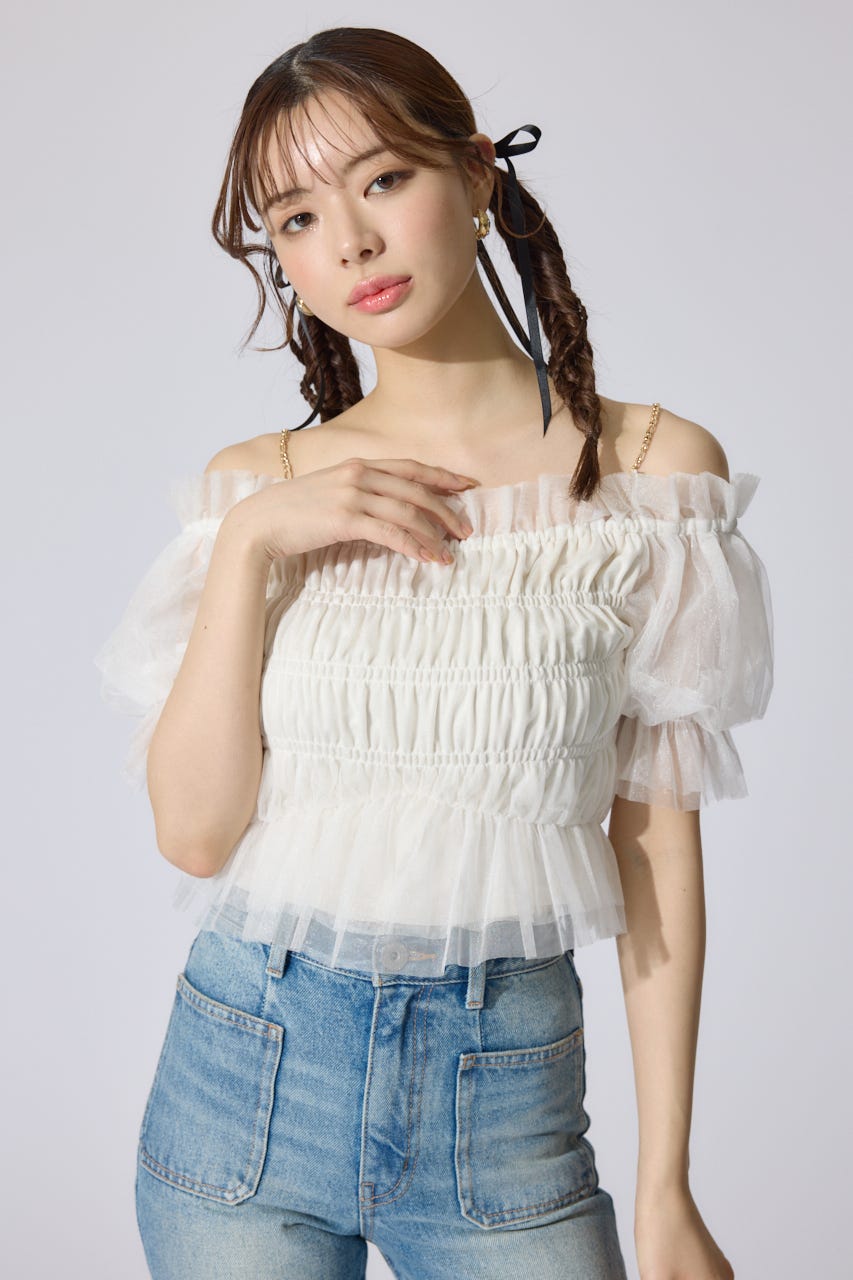 rienda | 【AKB48 水島美結さん着用】シアーオフショルショート