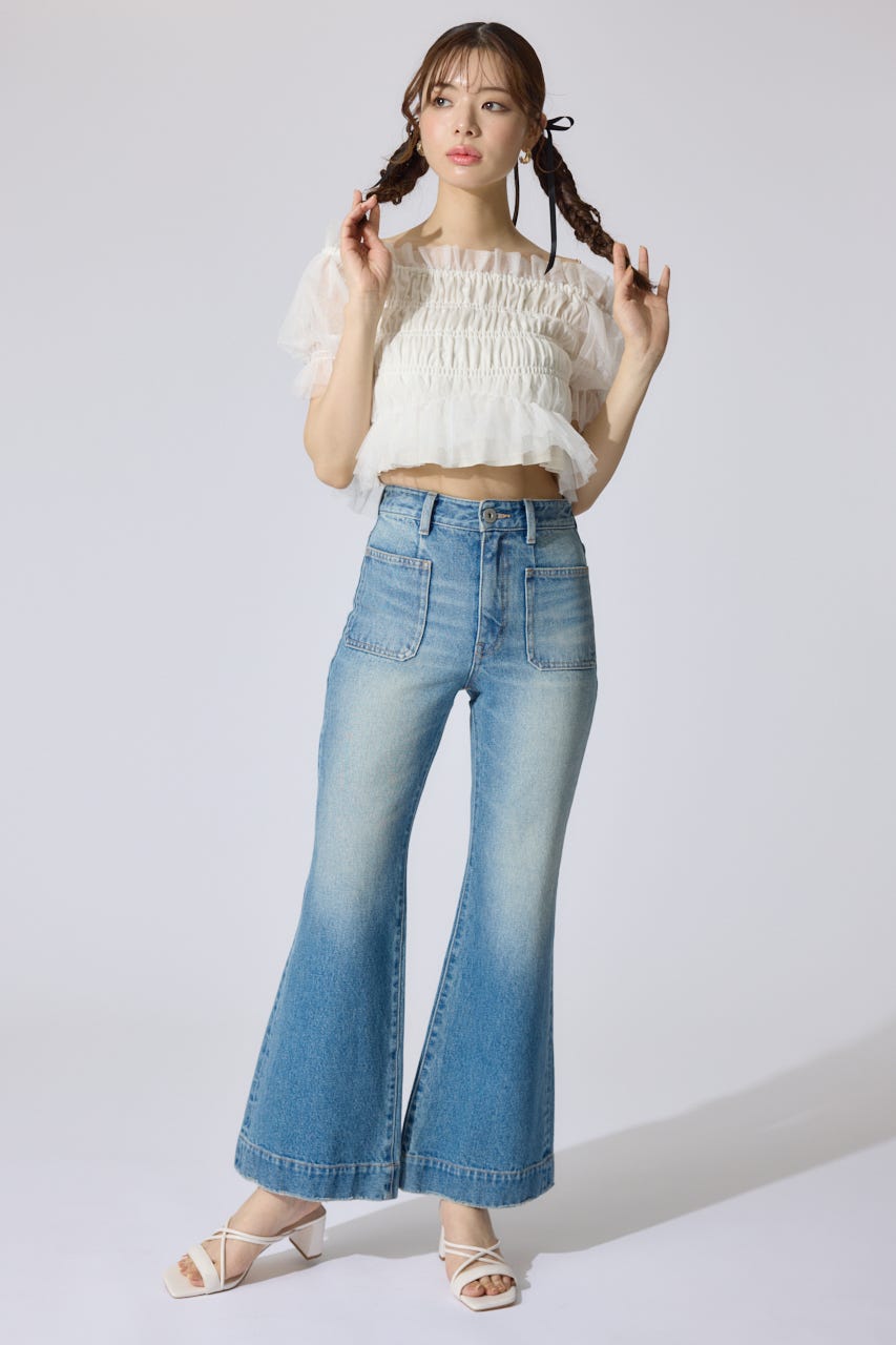 【AKB48 水島美結さん着用】シアーオフショルショートスリーブブラウス WHT FREE