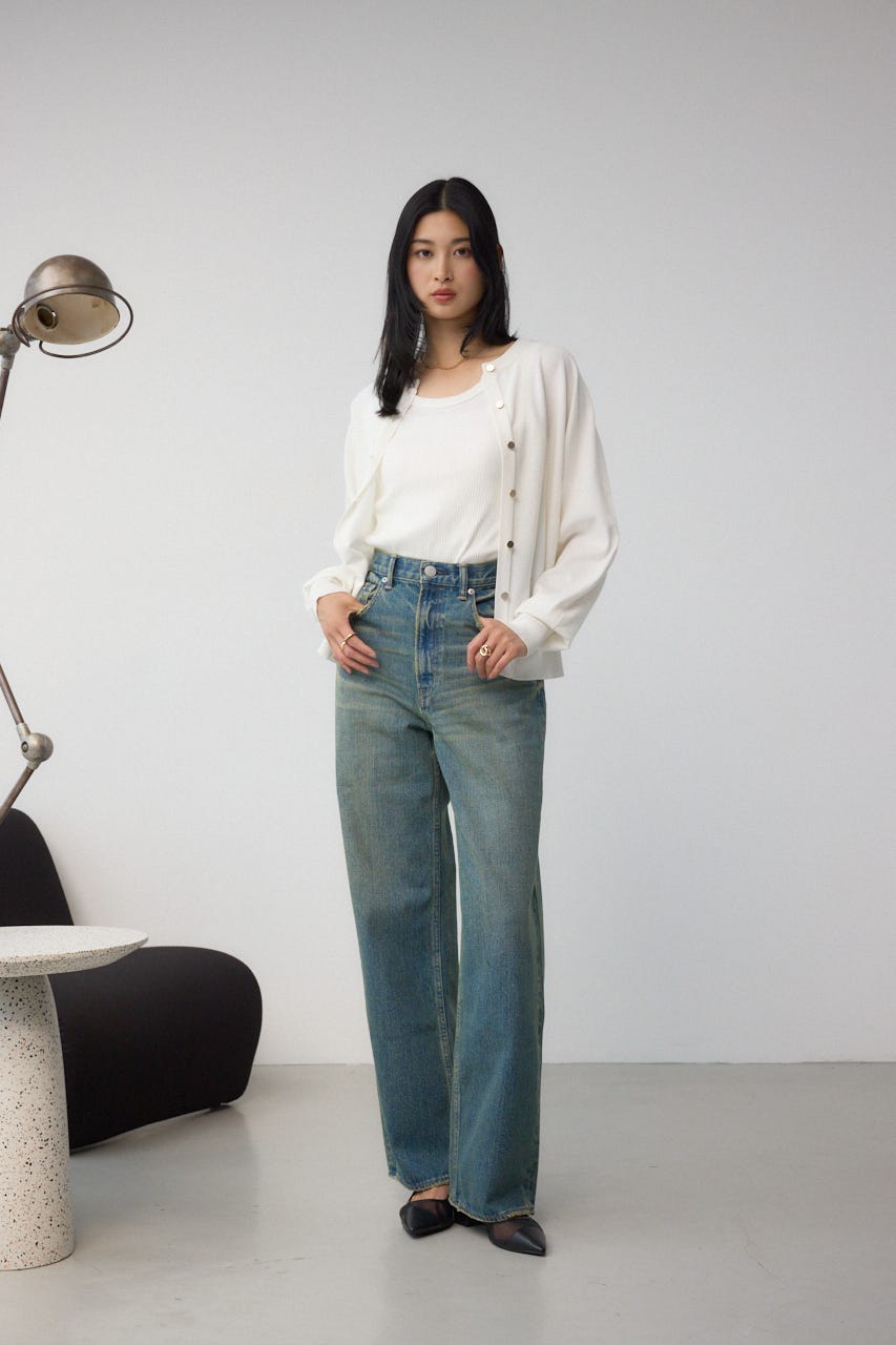 AZUL DENIM ハイウエストワイドロング丈 BLU S