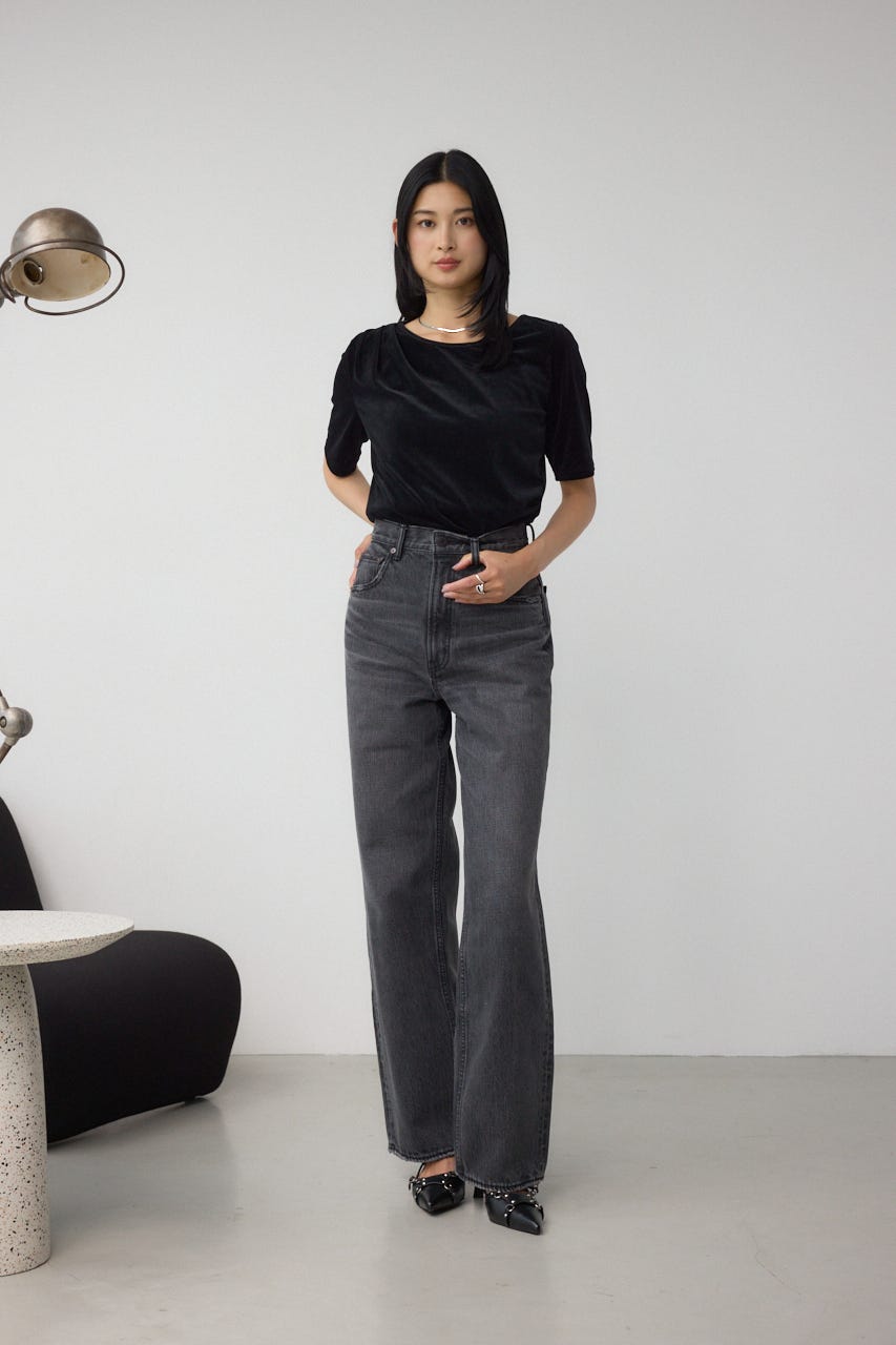 AZUL DENIM ハイウエストワイドロング丈 L/BLK S