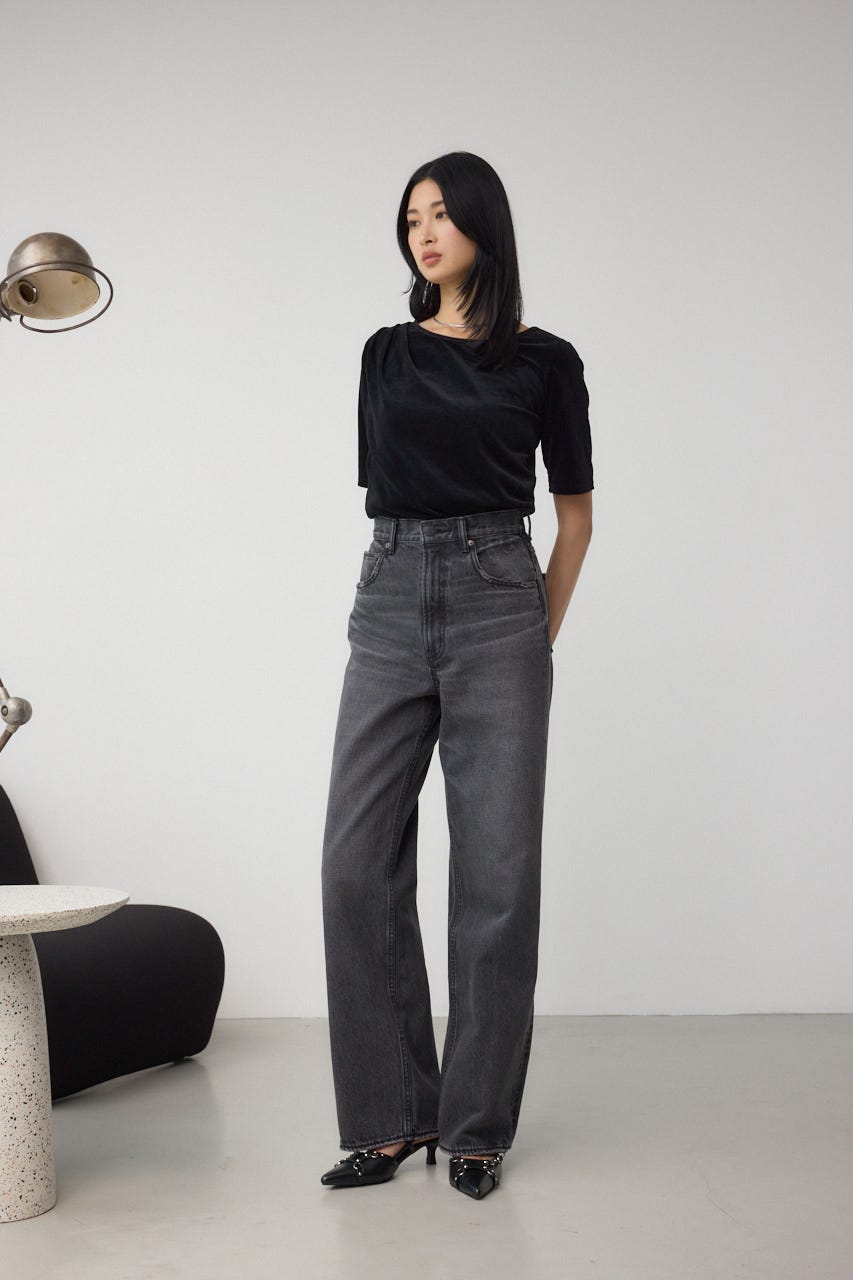 AZUL DENIM ハイウエストワイドロング丈 L/BLK S