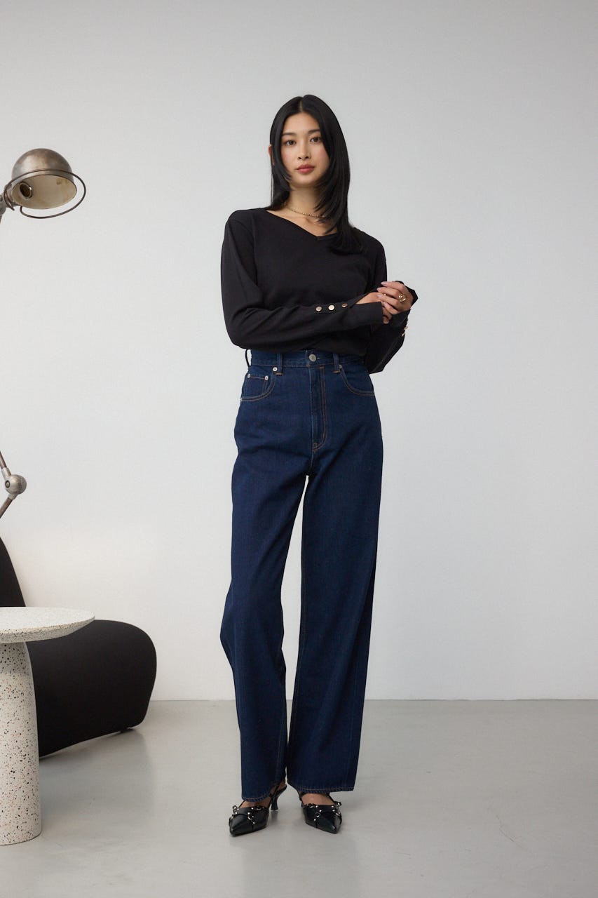 AZUL DENIM ハイウエストワイドロング丈 One Wash L