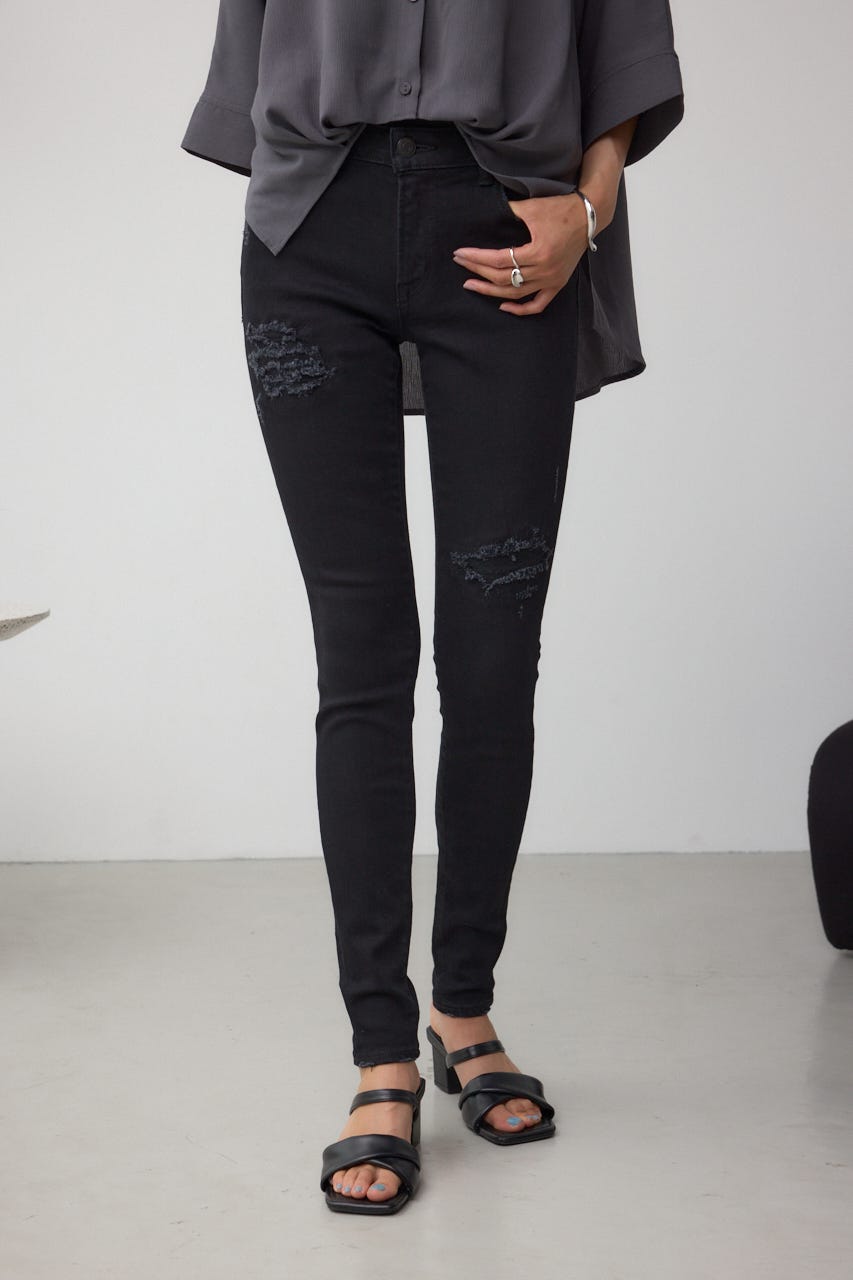 AZUL DENIM リペアスキニーデニム BLK M