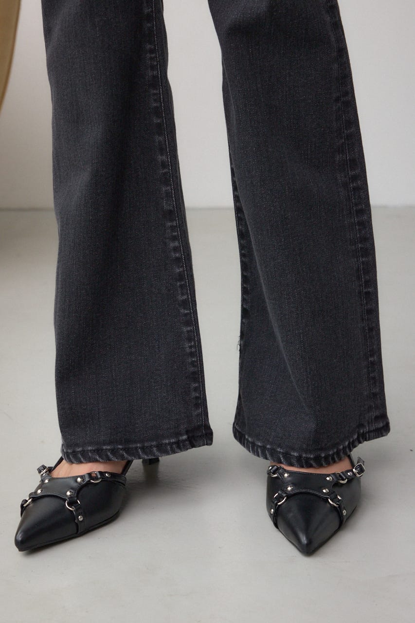 AZUL DENIM フレアデニムロング丈 L/BLK L