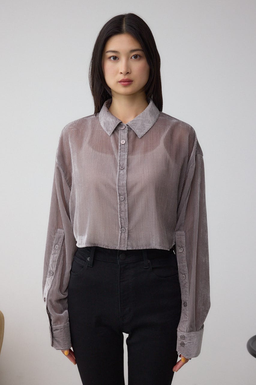 ブラウス シャツ シアーコーデュロイ袖スリットボタンシャツ レディース AZUL BY MOUSSY | シアーコーデュロイ袖スリットボタンシャツ