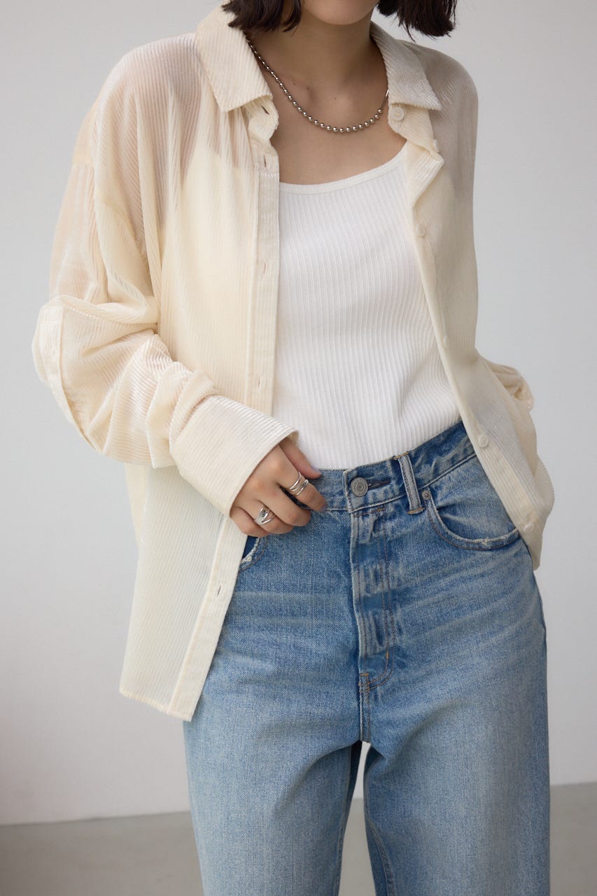 ブラウス シャツ シアーコーデュロイ袖スリットボタンシャツ レディース AZUL BY MOUSSY | シアーコーデュロイ袖スリットボタンシャツ