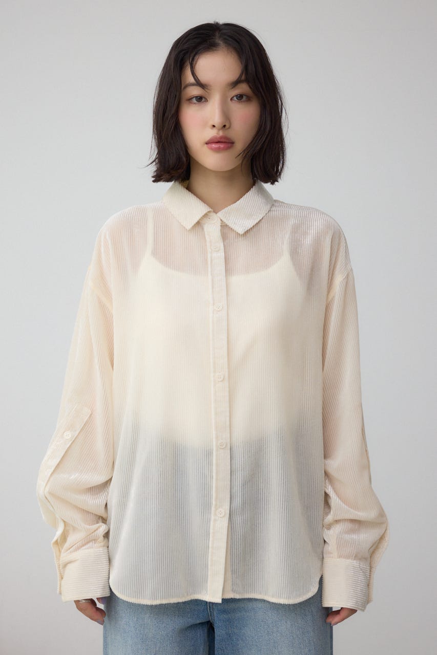 ブラウス シャツ シアーコーデュロイ袖スリットボタンシャツ レディース AZUL BY MOUSSY | シアーコーデュロイ袖スリットボタンシャツ