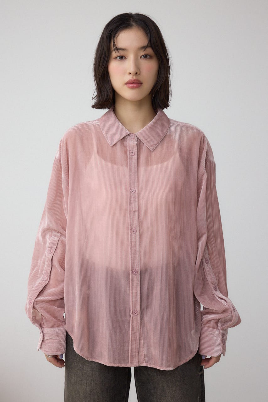 ブラウス シャツ シアーコーデュロイ袖スリットボタンシャツ レディース AZUL BY MOUSSY | シアーコーデュロイ袖スリットボタンシャツ