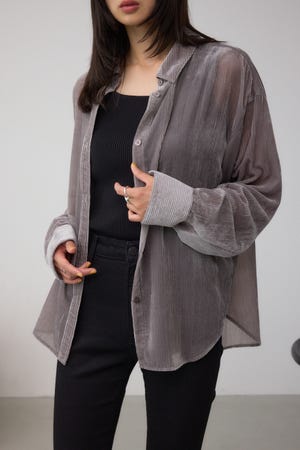 シアーコーデュロイ袖スリットボタンシャツ