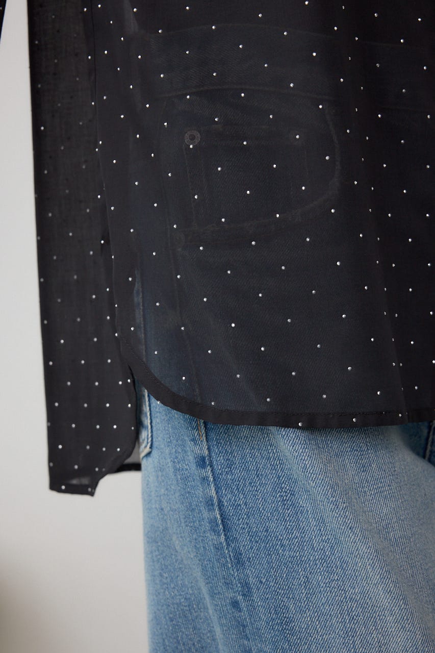 ラインストーンシャツ BLK M