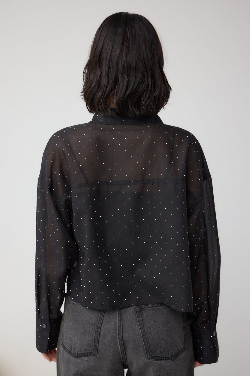 ラインストーンシャツ BLK M