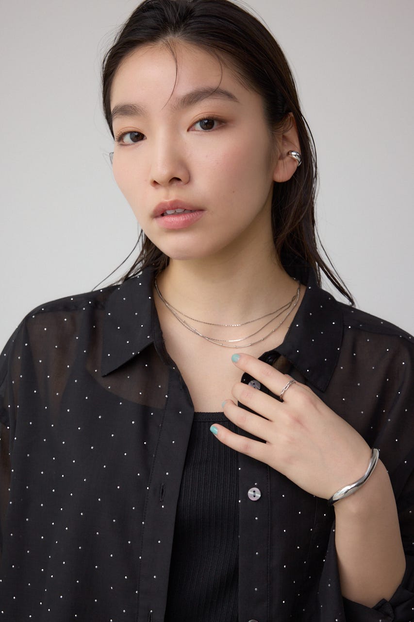 ラインストーンシャツ BLK M