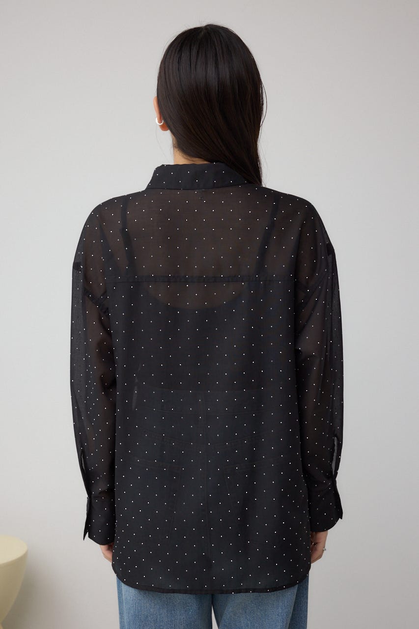 ラインストーンシャツ BLK M