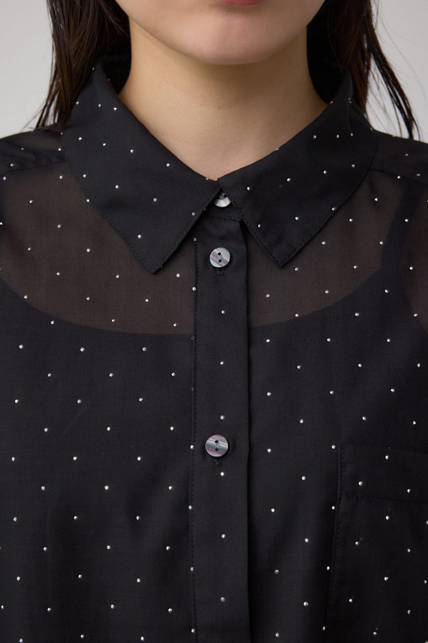 ラインストーンシャツ BLK M