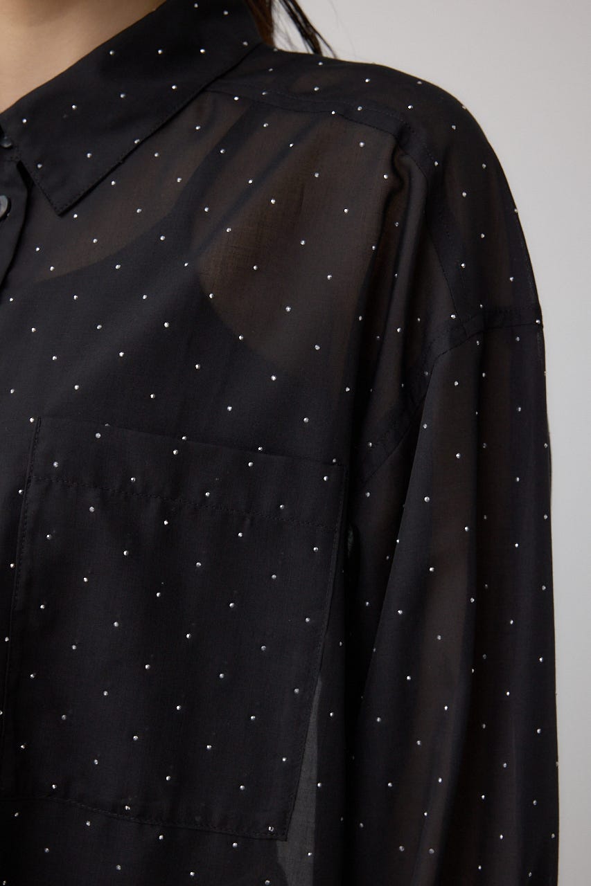 ラインストーンシャツ BLK M