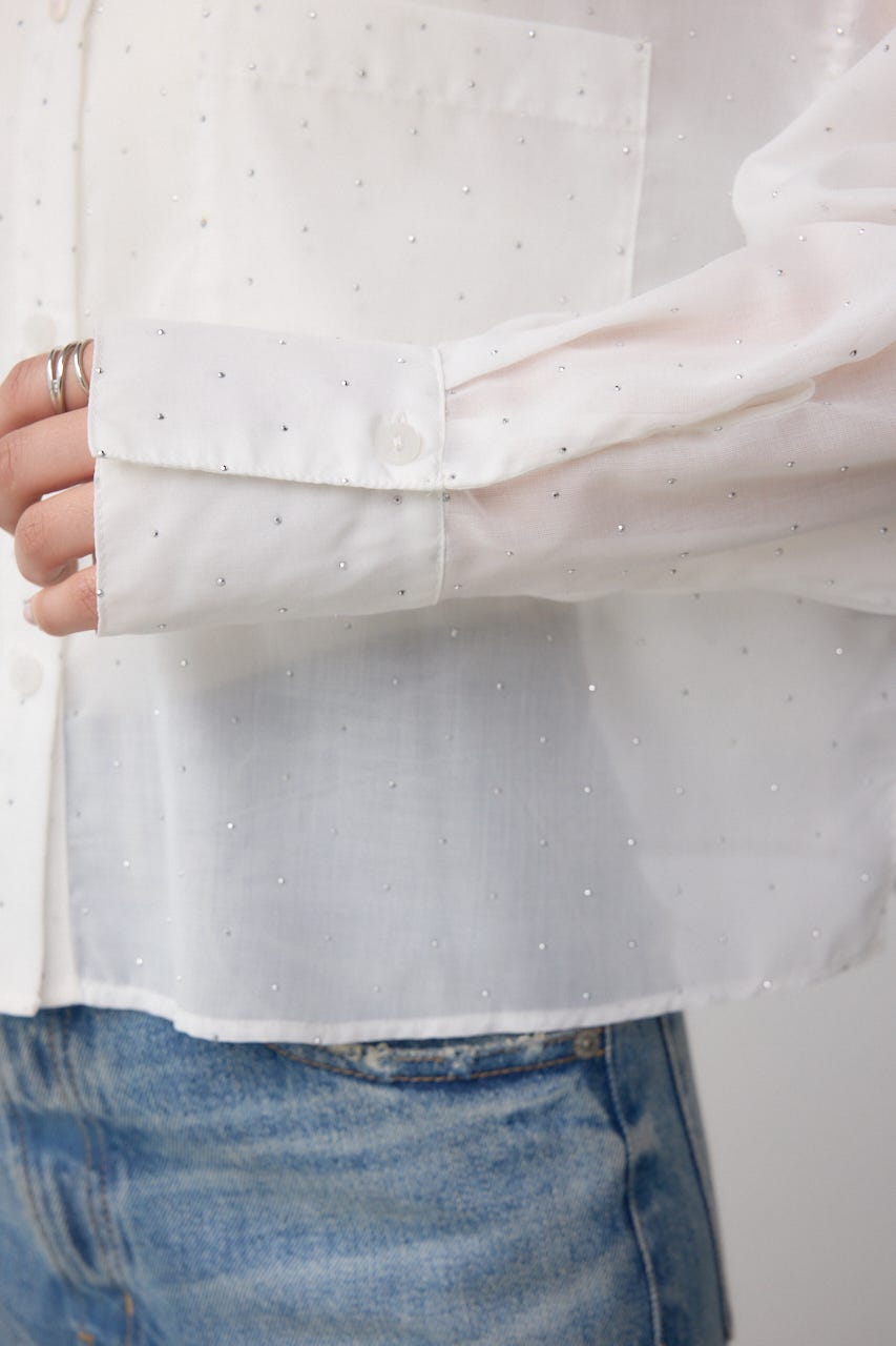 ラインストーンシャツ O/WHT S