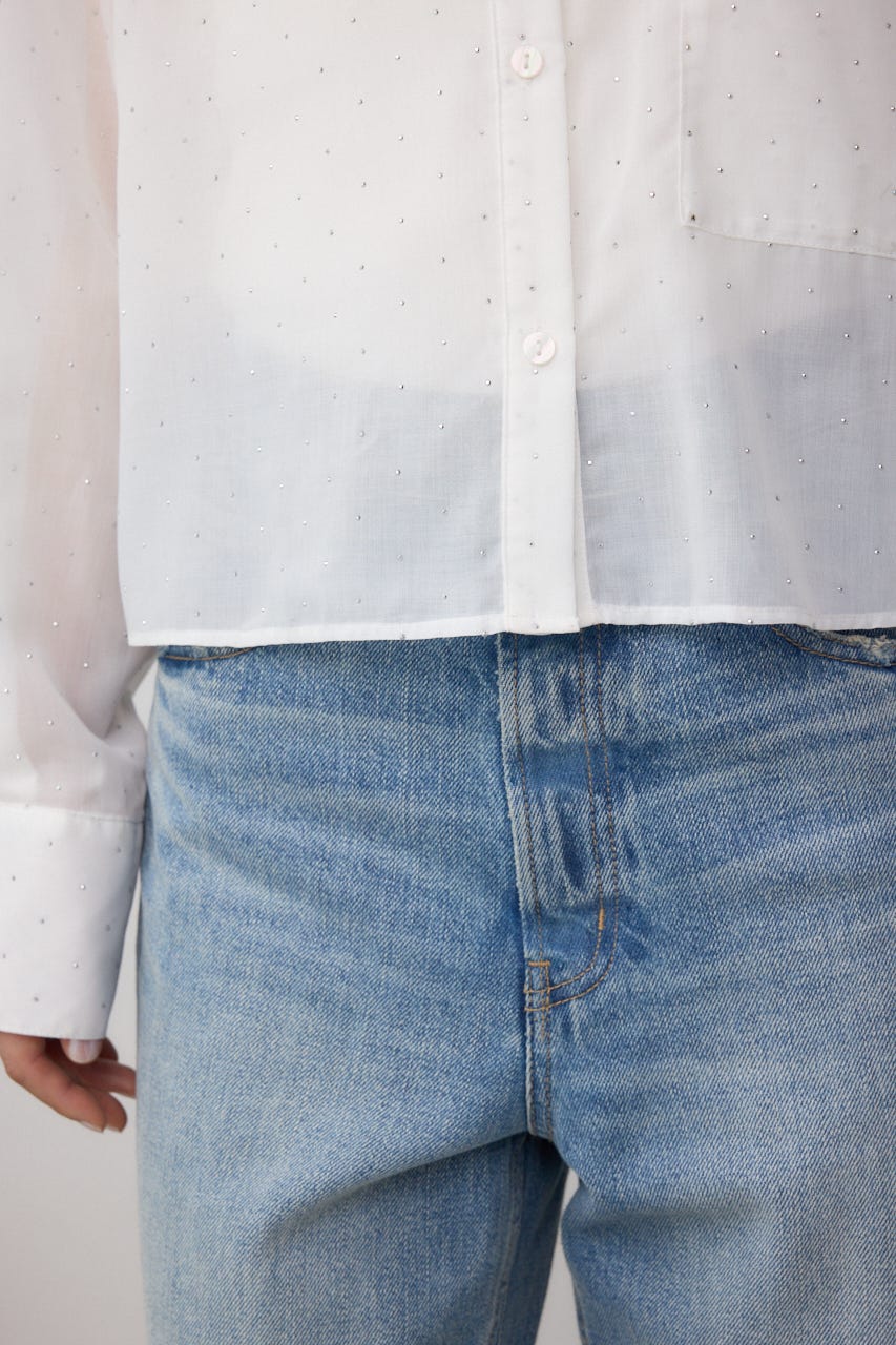 ラインストーンシャツ O/WHT S