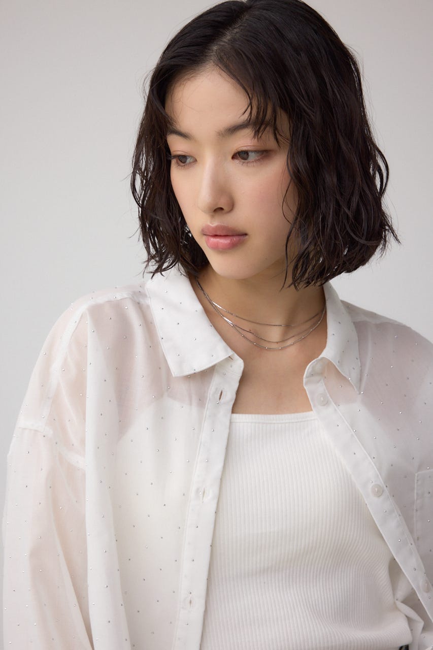 ラインストーンシャツ O/WHT S