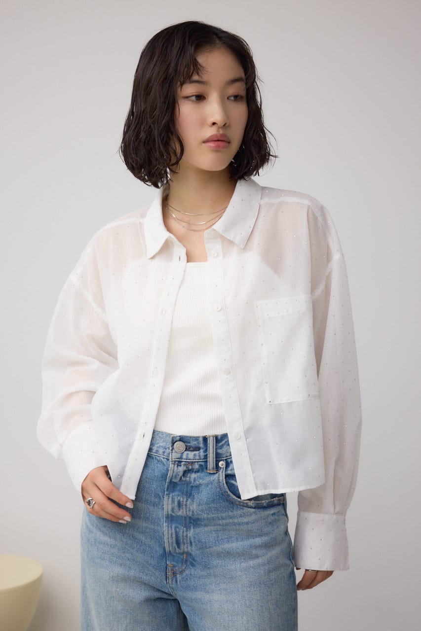 ラインストーンシャツ O/WHT S