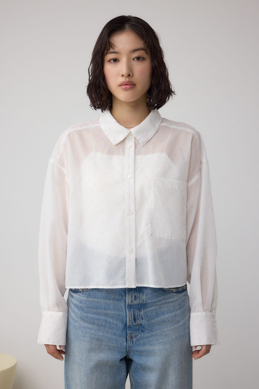 ラインストーンシャツ O/WHT S