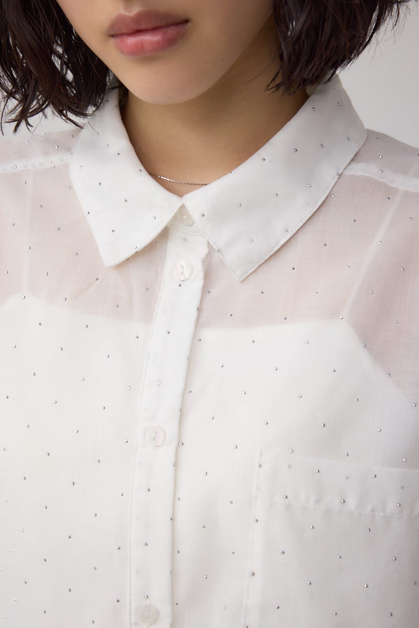 ラインストーンシャツ O/WHT S