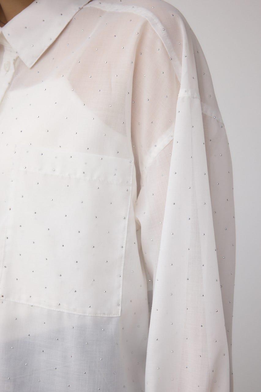 ラインストーンシャツ O/WHT S