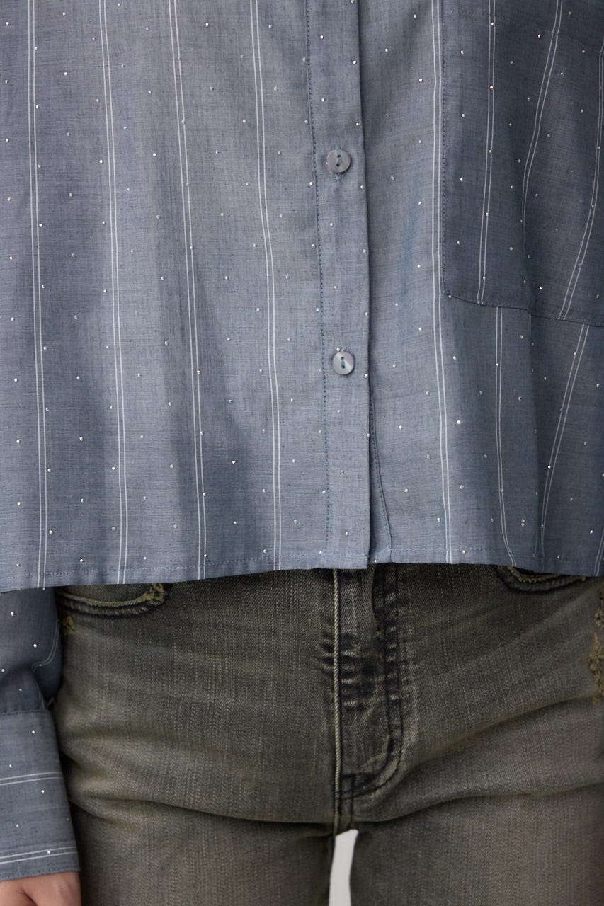 ラインストーンシャツ Stripe M