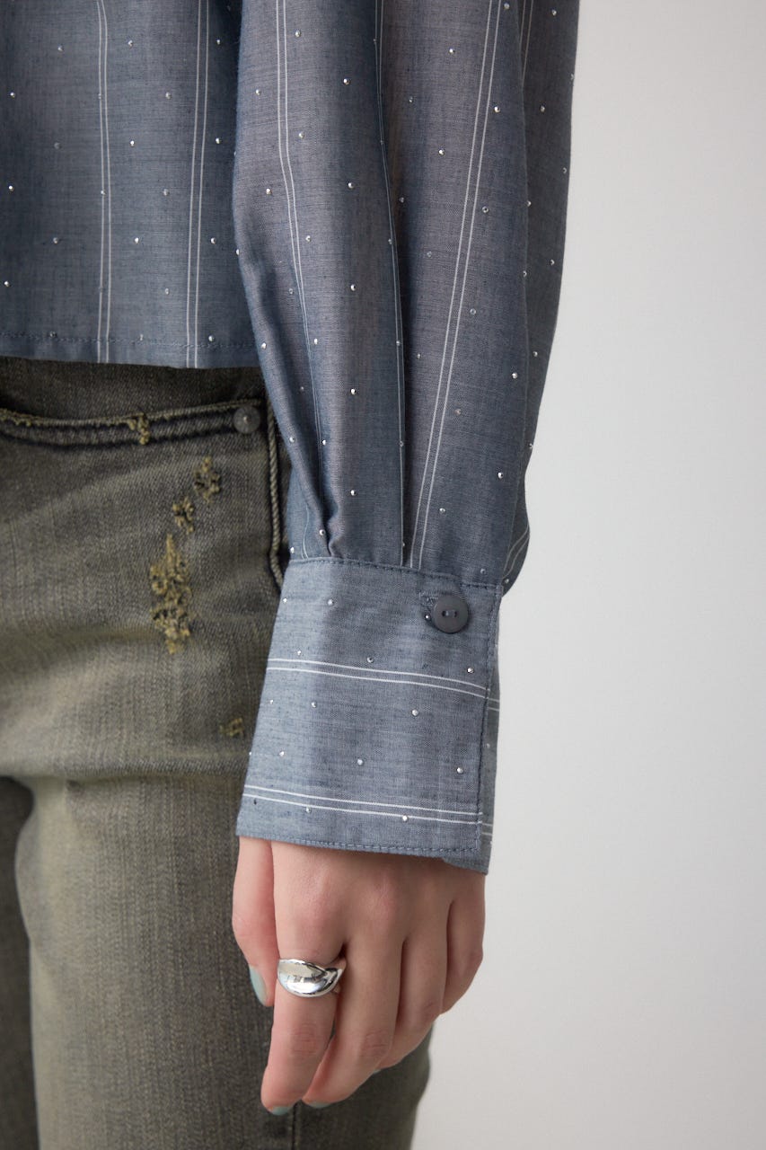 ラインストーンシャツ Stripe M