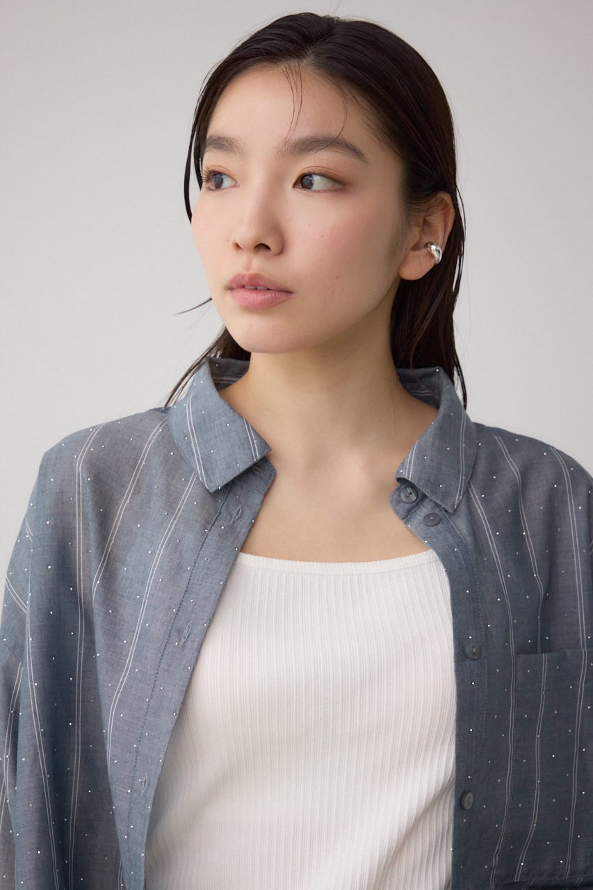ラインストーンシャツ Stripe M