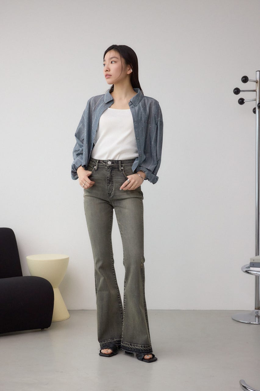 ラインストーンシャツ Stripe M