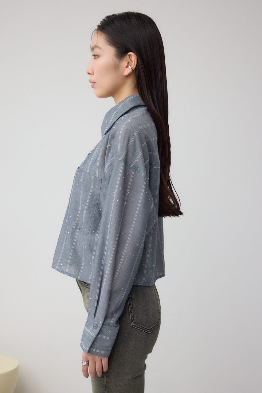 ラインストーンシャツ Stripe M