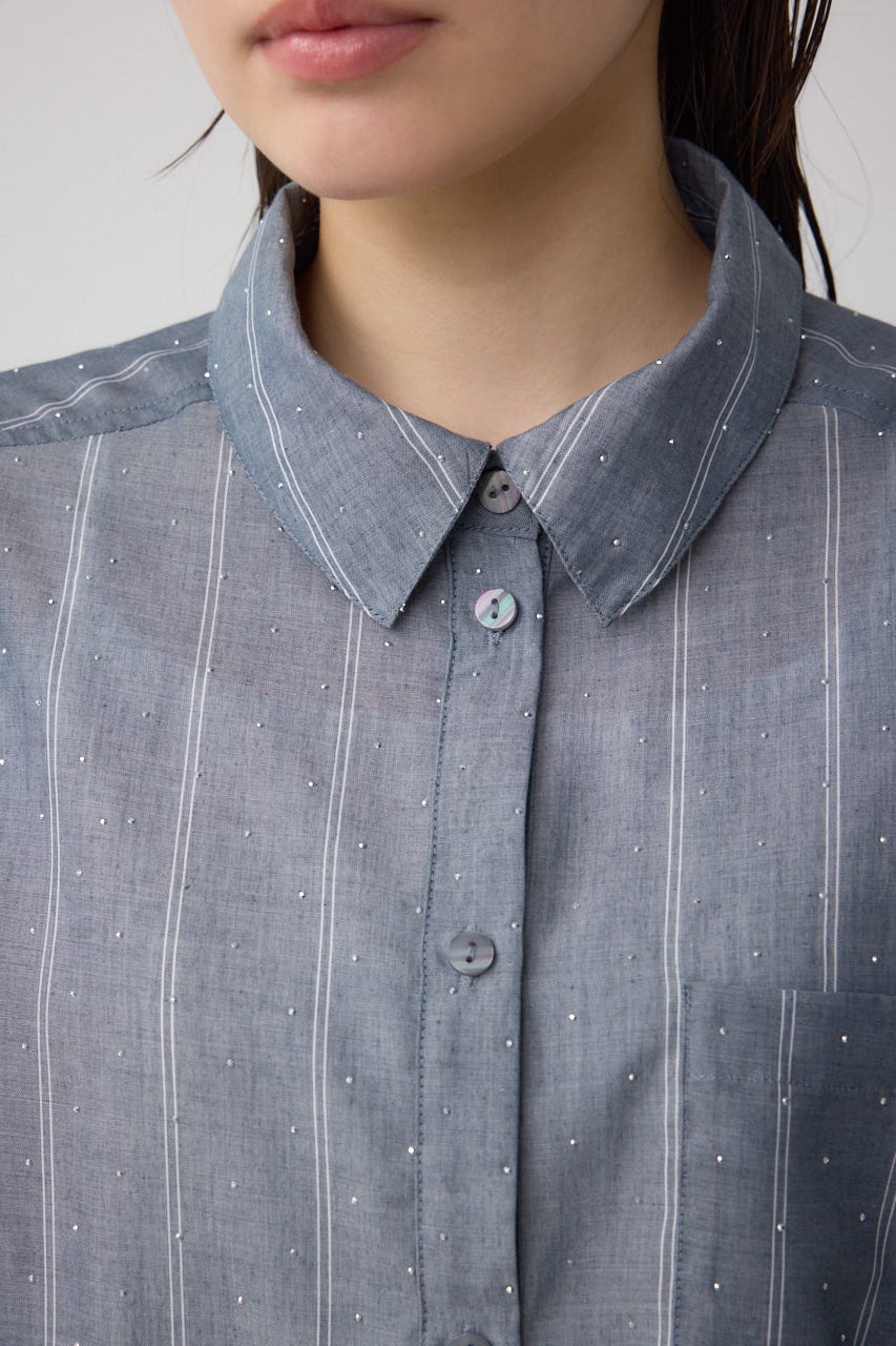 ラインストーンシャツ Stripe M