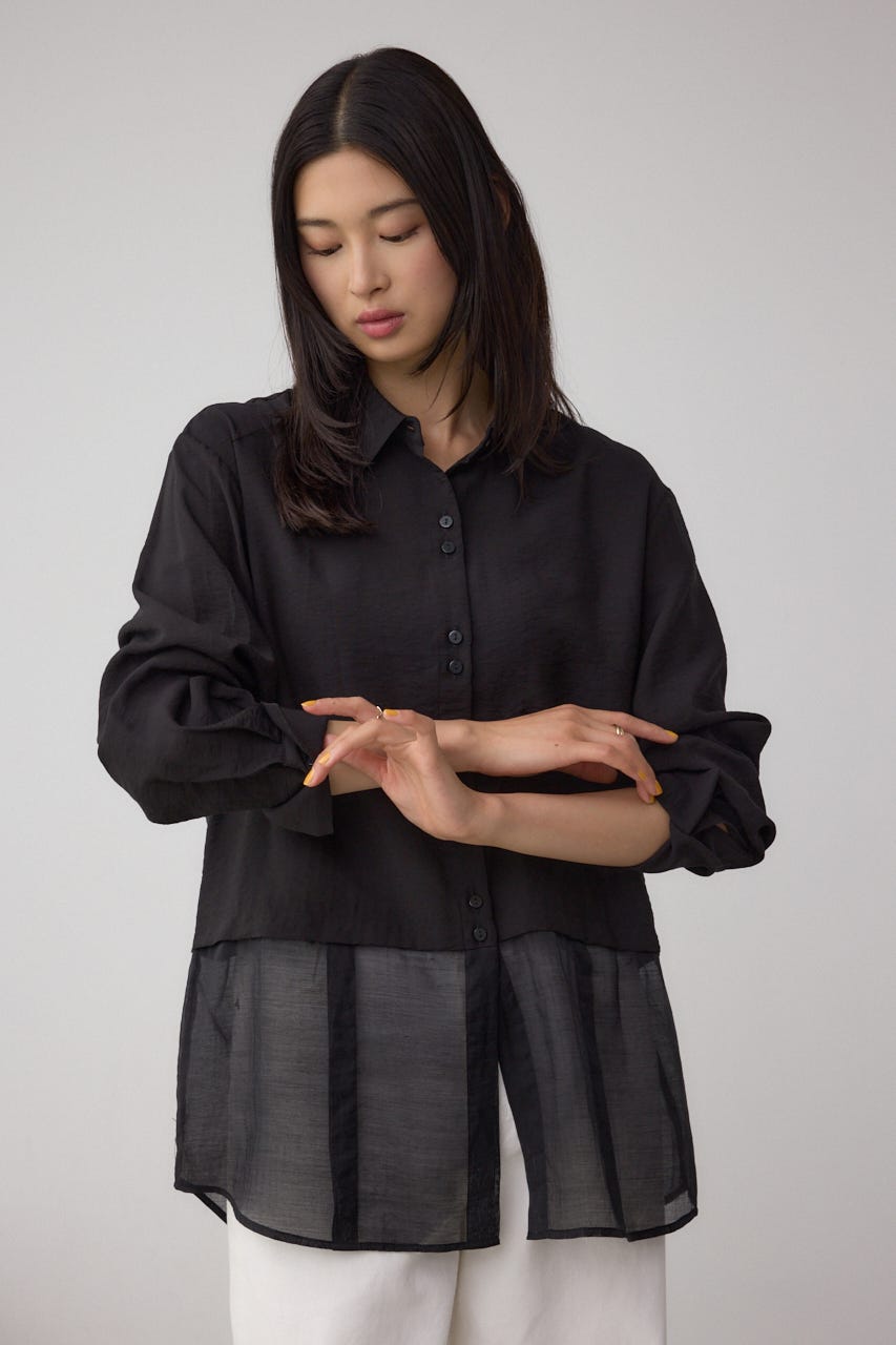 C/T冷感 切替シアーデザインシャツ BLK FREE