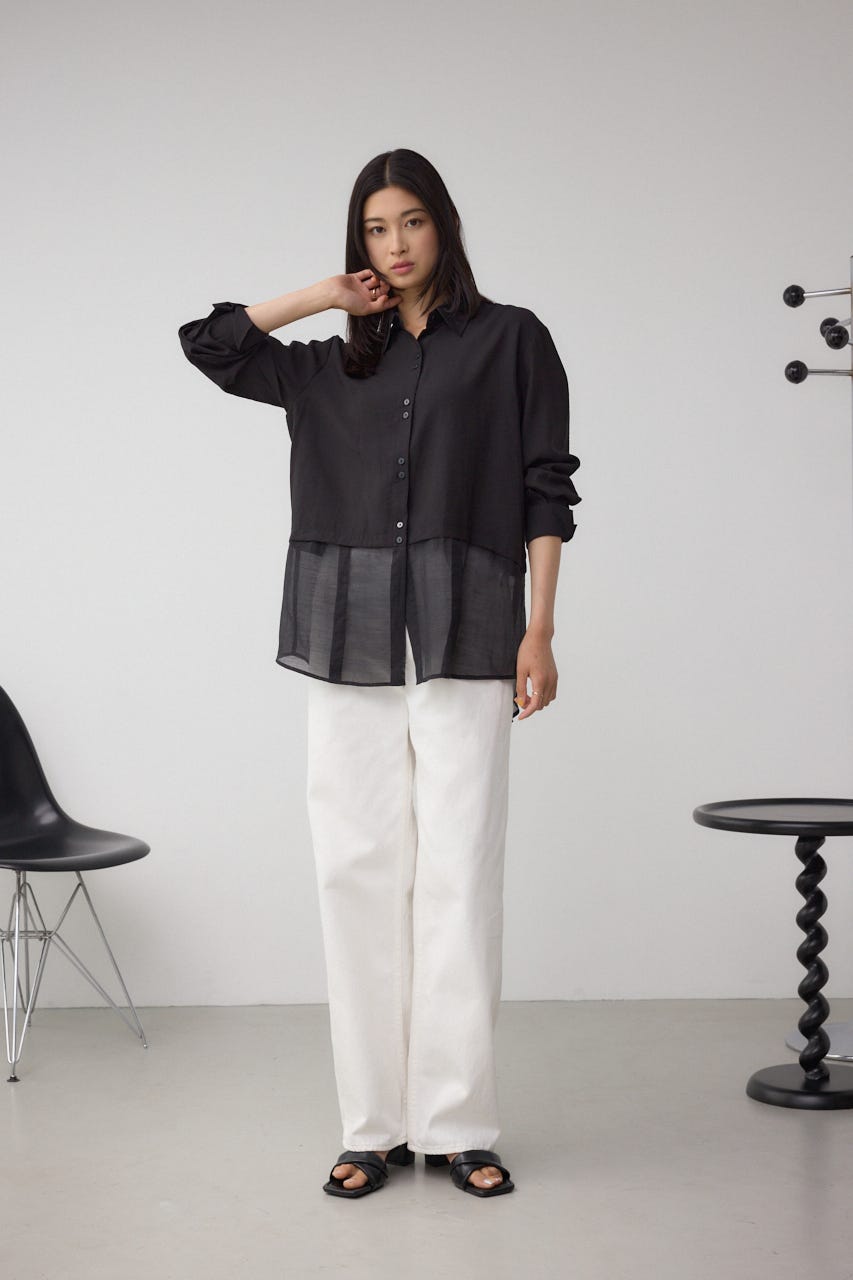 C/T冷感 切替シアーデザインシャツ BLK FREE