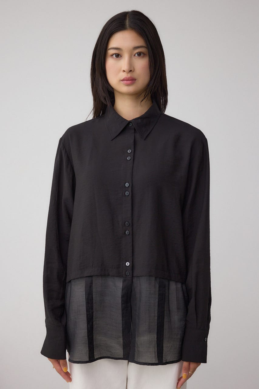 C/T冷感 切替シアーデザインシャツ BLK FREE