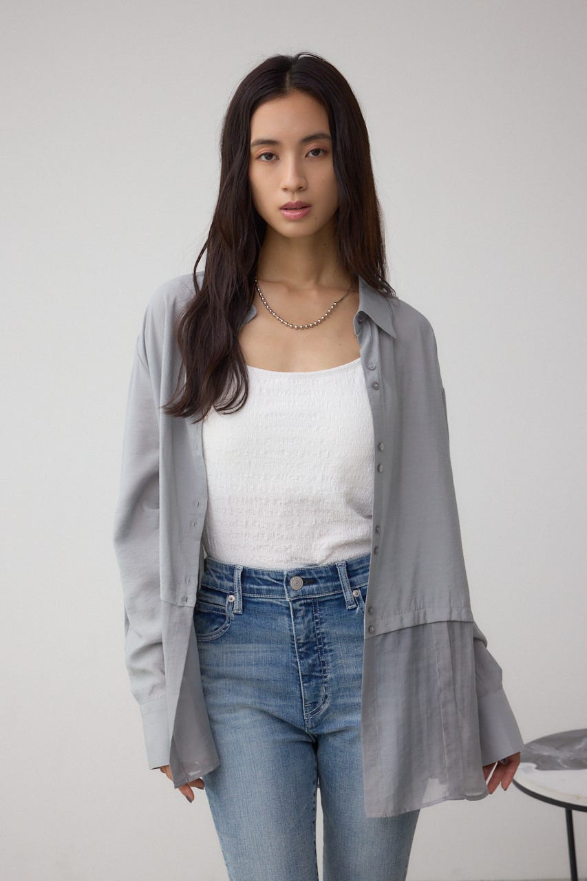 C/T冷感 切替シアーデザインシャツ GRY FREE