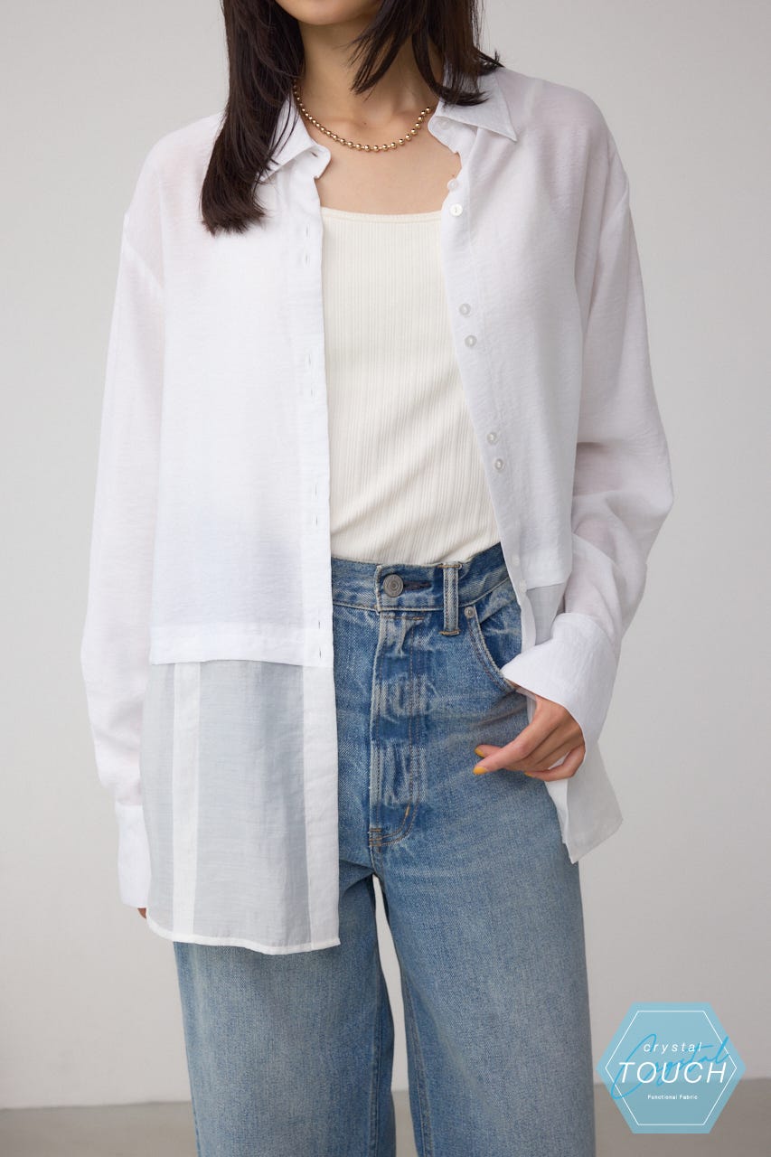 C/T冷感 切替シアーデザインシャツ O/WHT FREE