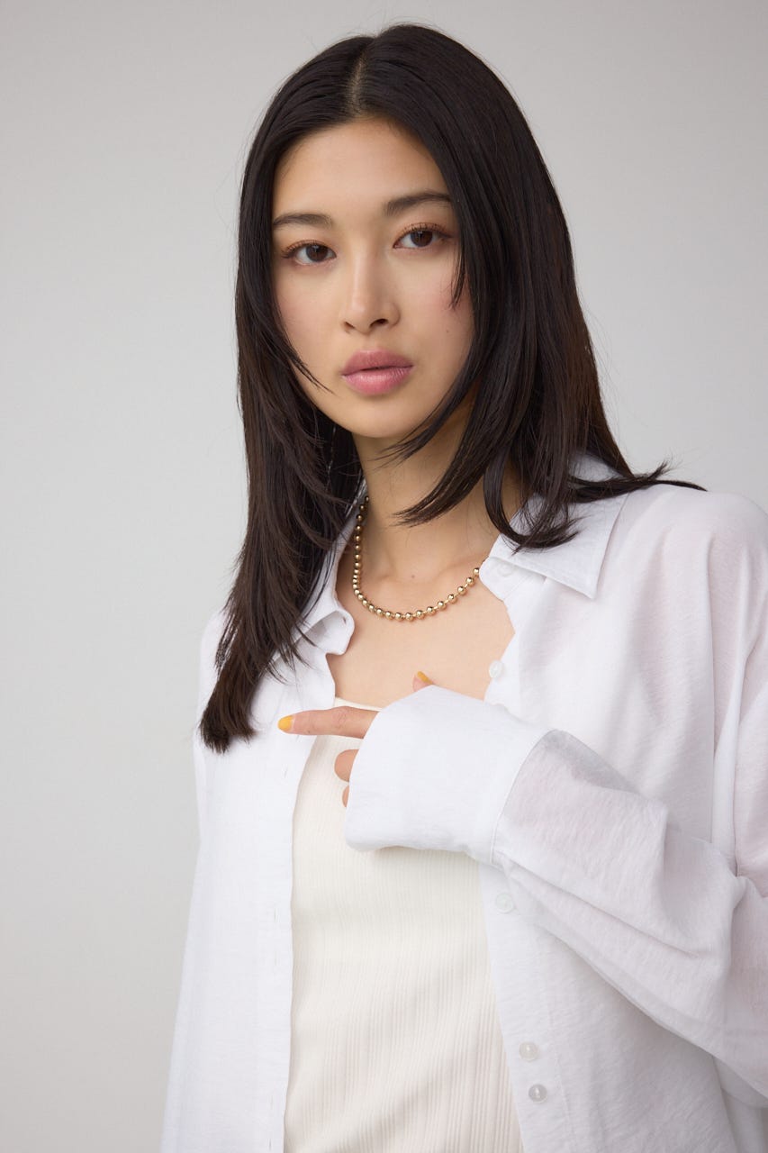 C/T冷感 切替シアーデザインシャツ O/WHT FREE