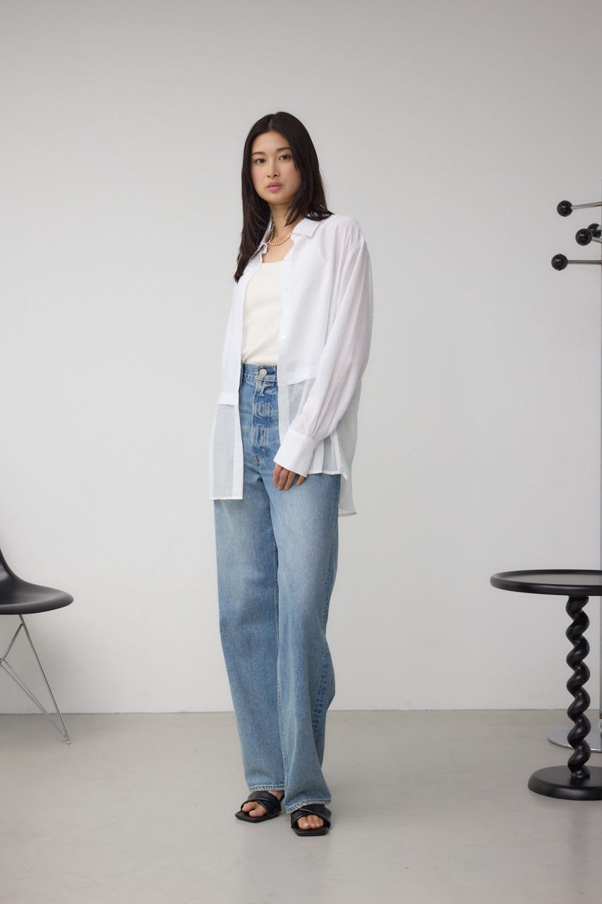 C/T冷感 切替シアーデザインシャツ O/WHT FREE