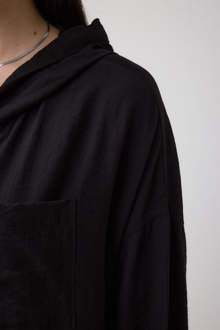 フード付きボタンシャツ BLK FREE