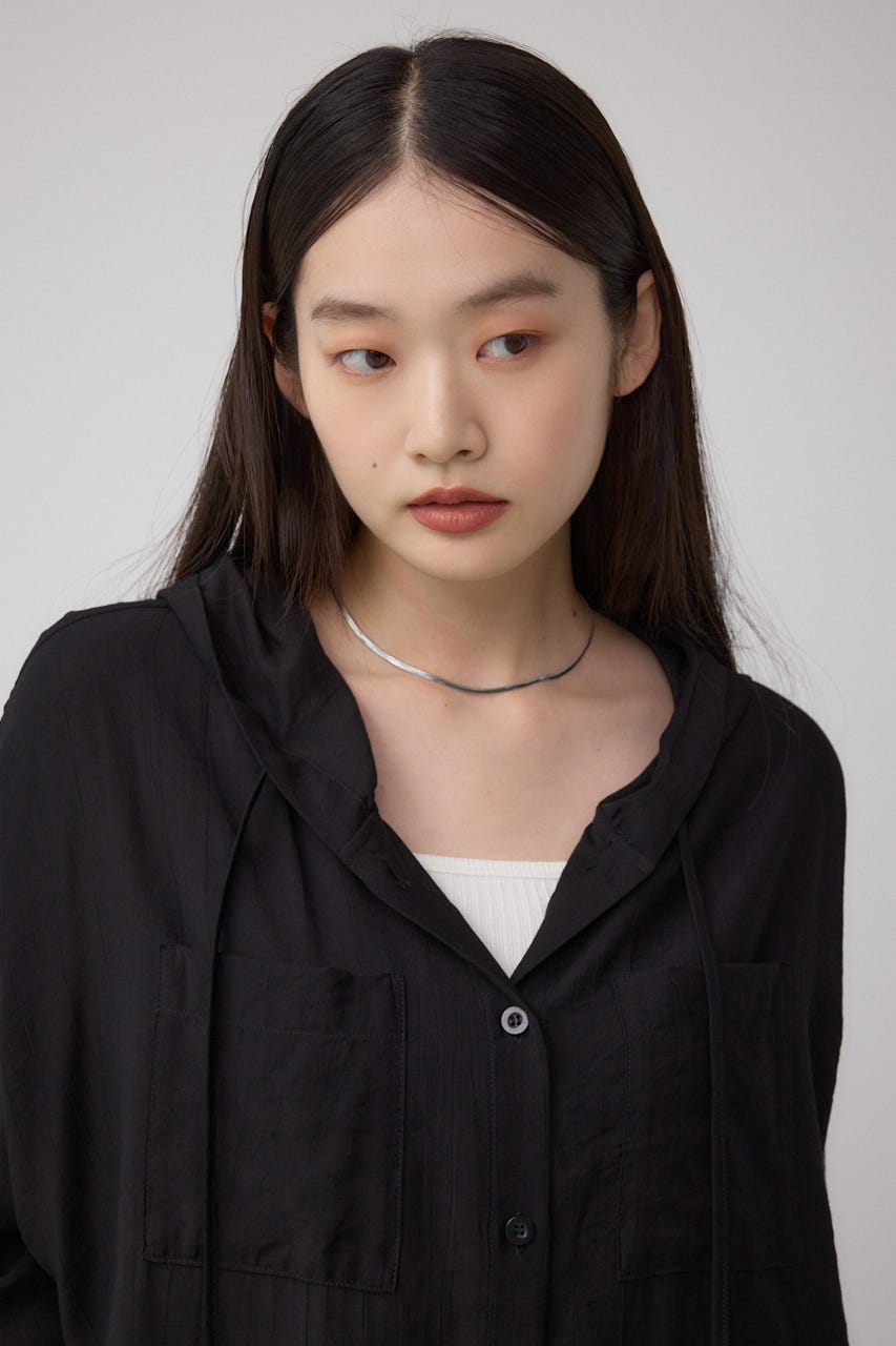 フード付きボタンシャツ BLK FREE
