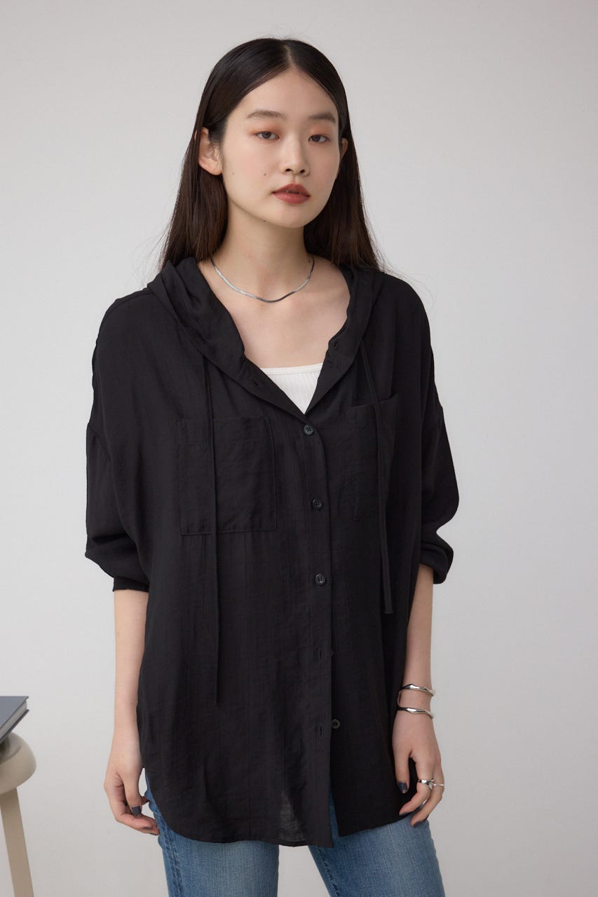 フード付きボタンシャツ BLK FREE
