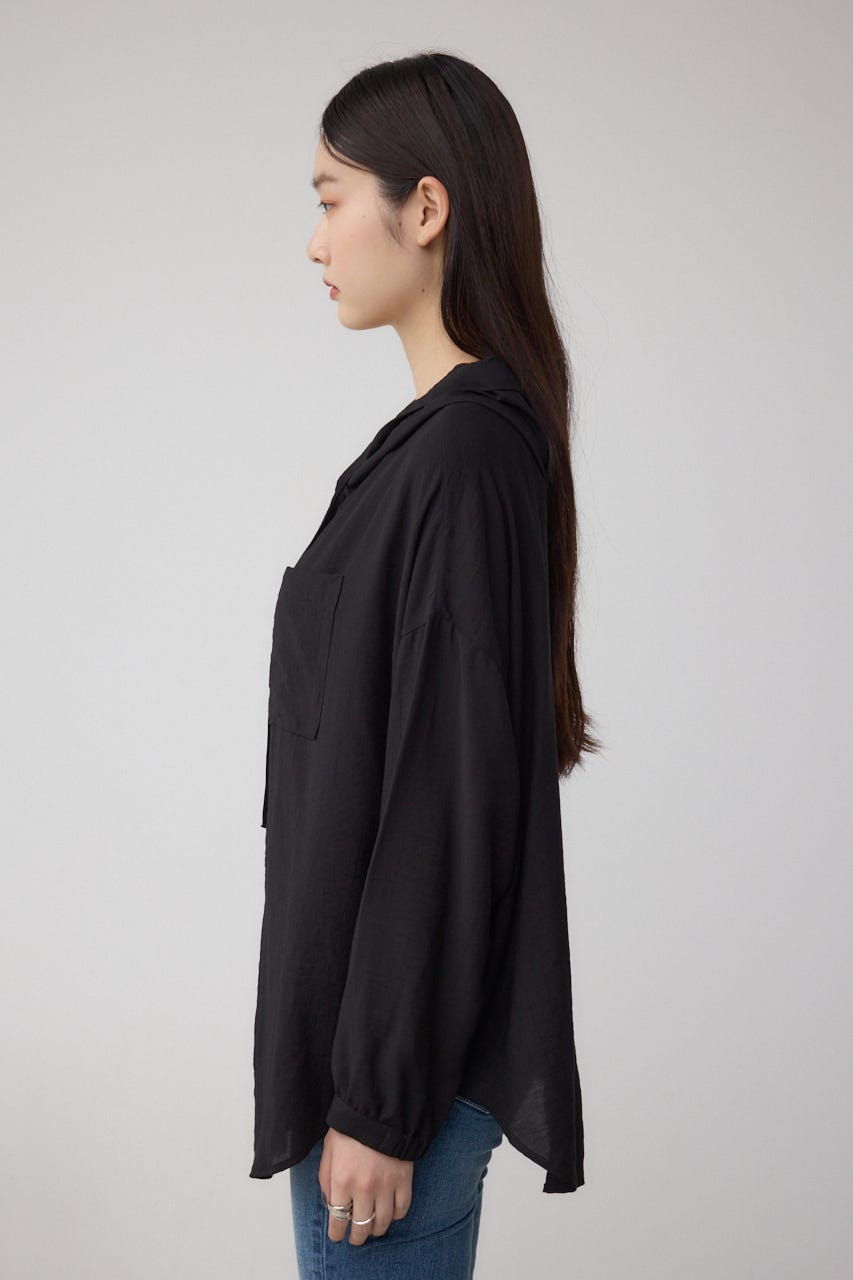 フード付きボタンシャツ BLK FREE